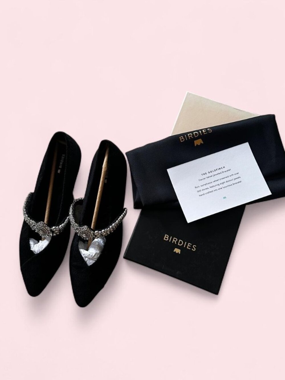 Birdies The Goldfinch Caviar Velvet Jeweled Flats